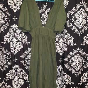 One of kind olive green kimono sleeve maxi dress